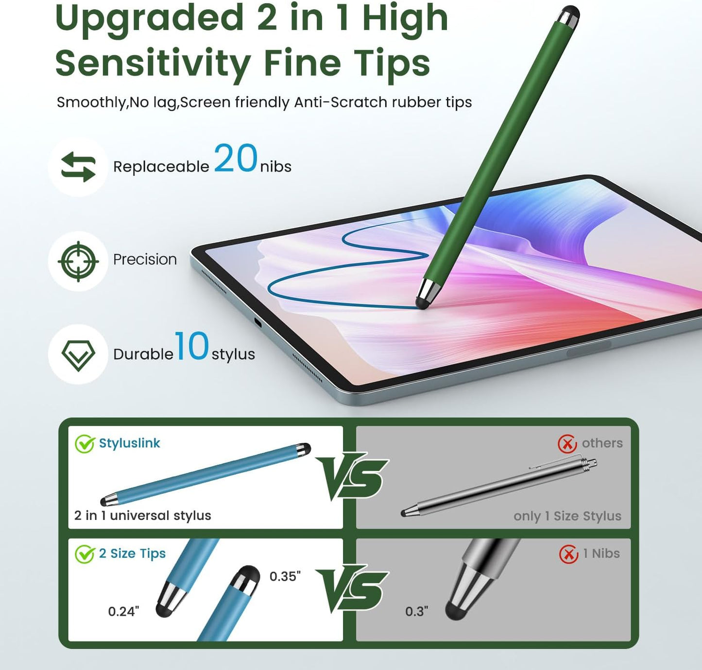 Stylus Pen for Touchscreen, 10 Pack Multiple Colors, 2 in 1 Stylus, High Sensitivity and Precision, Stylus Pen for ipad, iPhone, Android, Galaxy Microsoft, Kindle All Capacitive Touch Screens