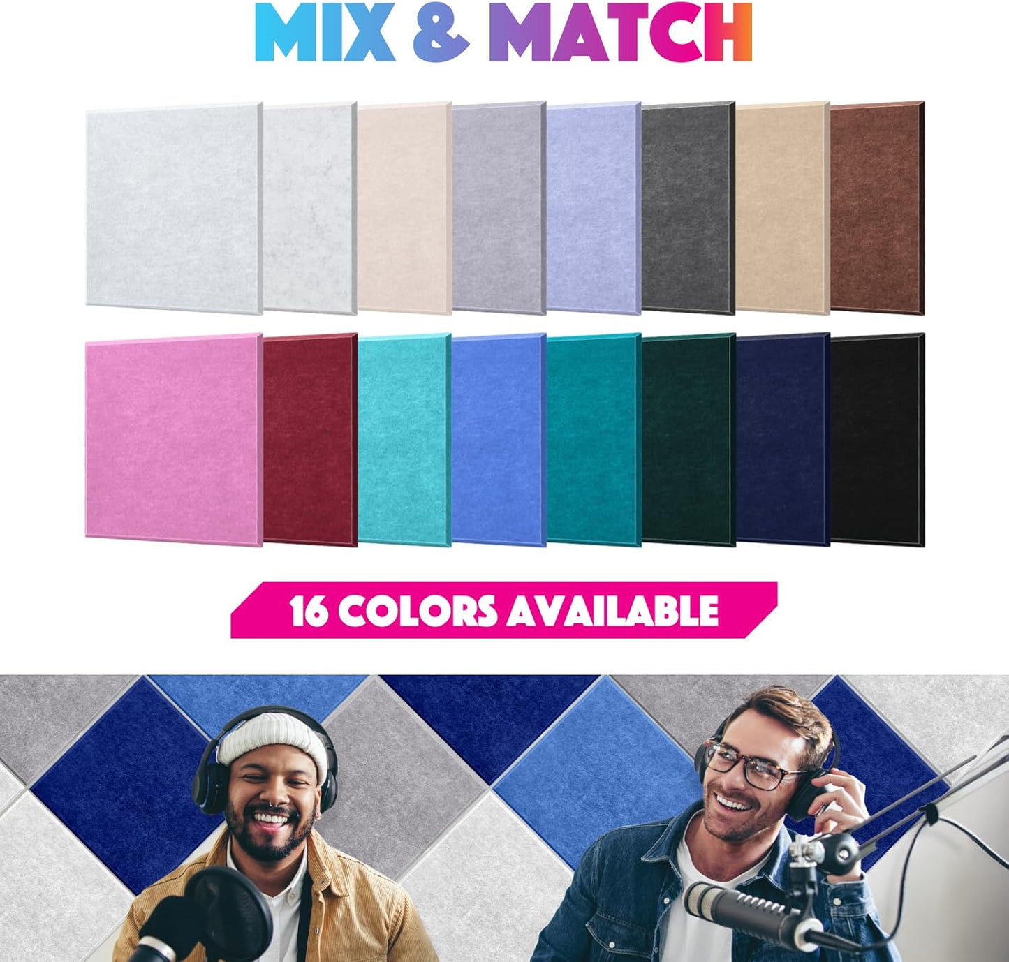 18 Pack Acoustic Panels Self Adhesive Sound absorbing Wall Panels, High Density Dampening Panel, 12X12X0.4 Inch Square Wall Panels in Home,Office,Reccording Room,Studio (Dark Green)