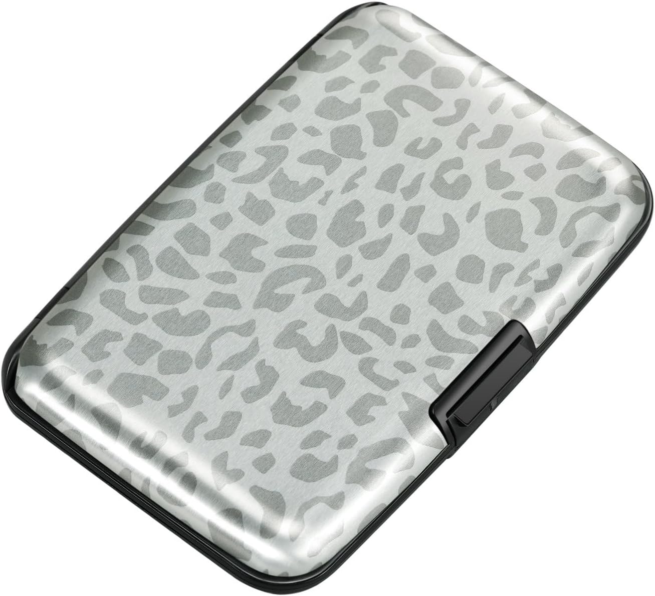 ELFISH Mini RFID Aluminum Wallet Credit Cards Holder Business Card Case Metal ID Case for Men Women(Grey Leopard Print)