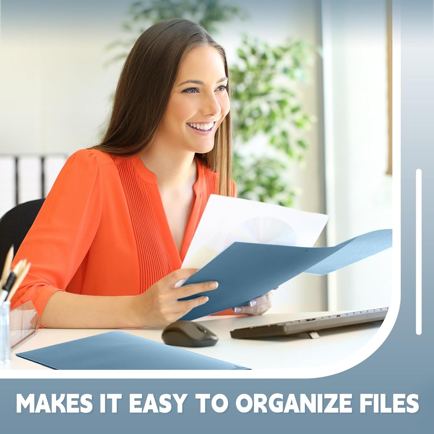 Gueevin 100 Pcs Two Pocket Folders Bulk Plastic File Folder with 2 Pockets Letter Size Paper Heavy Duty Durable Portfolios Case for Home Office School Business 11.61 x 9.45 Inch (Blue Grey)