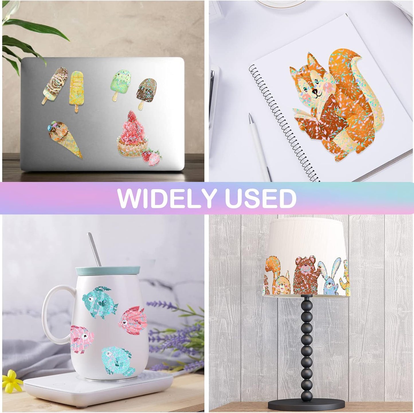 24 Sheets Holographic Laminate Sheets Clear Holographic Sticker Paper Self Adhesive Laminating Sheets Transparent Glitter Waterproof Vinyl Film for Sticker Paper, 8.5 x 11 inch Gem Patterns