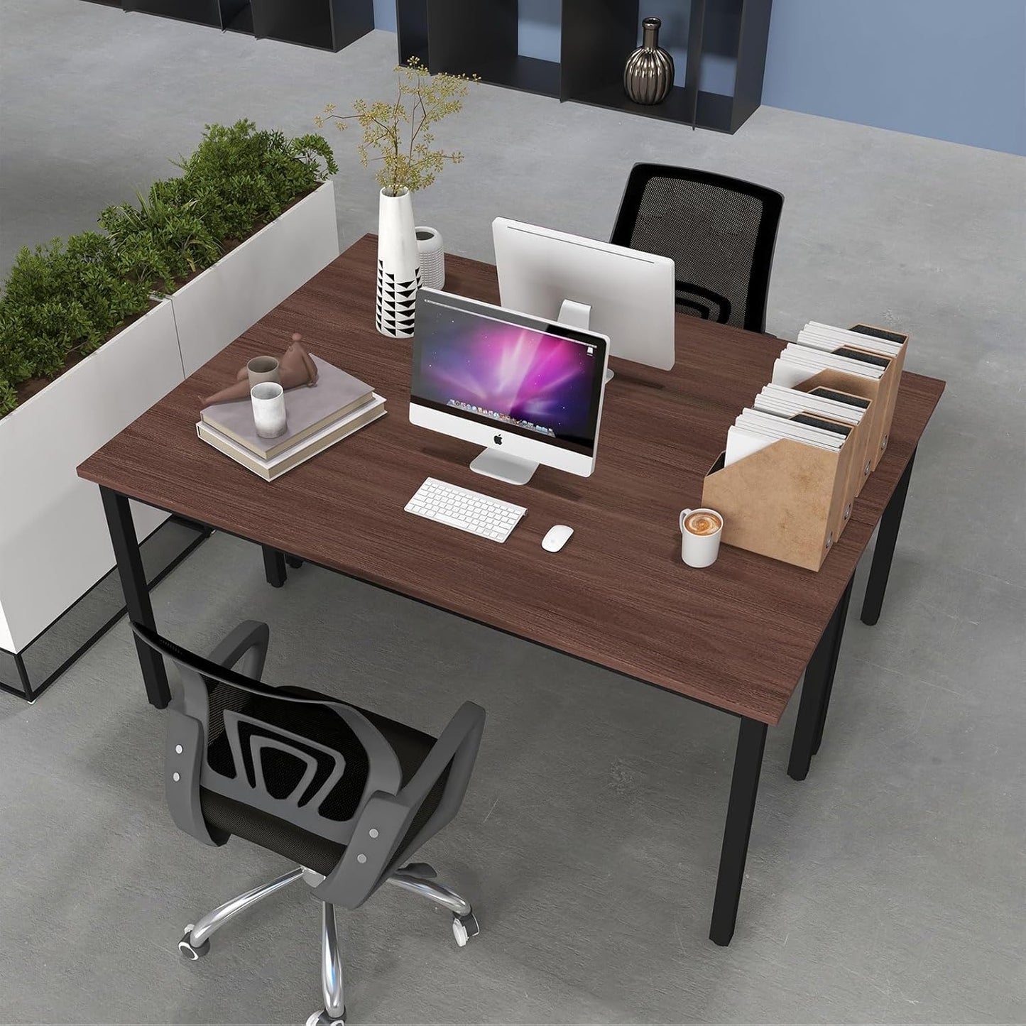 Bonzy Home Conference Tables 9ft Office Computer Desk for Meeting Room Study Writing Printer Podcast Table for 4-8 People Rustic Walnut 2PCS 110.2"x23.6"x29.5"