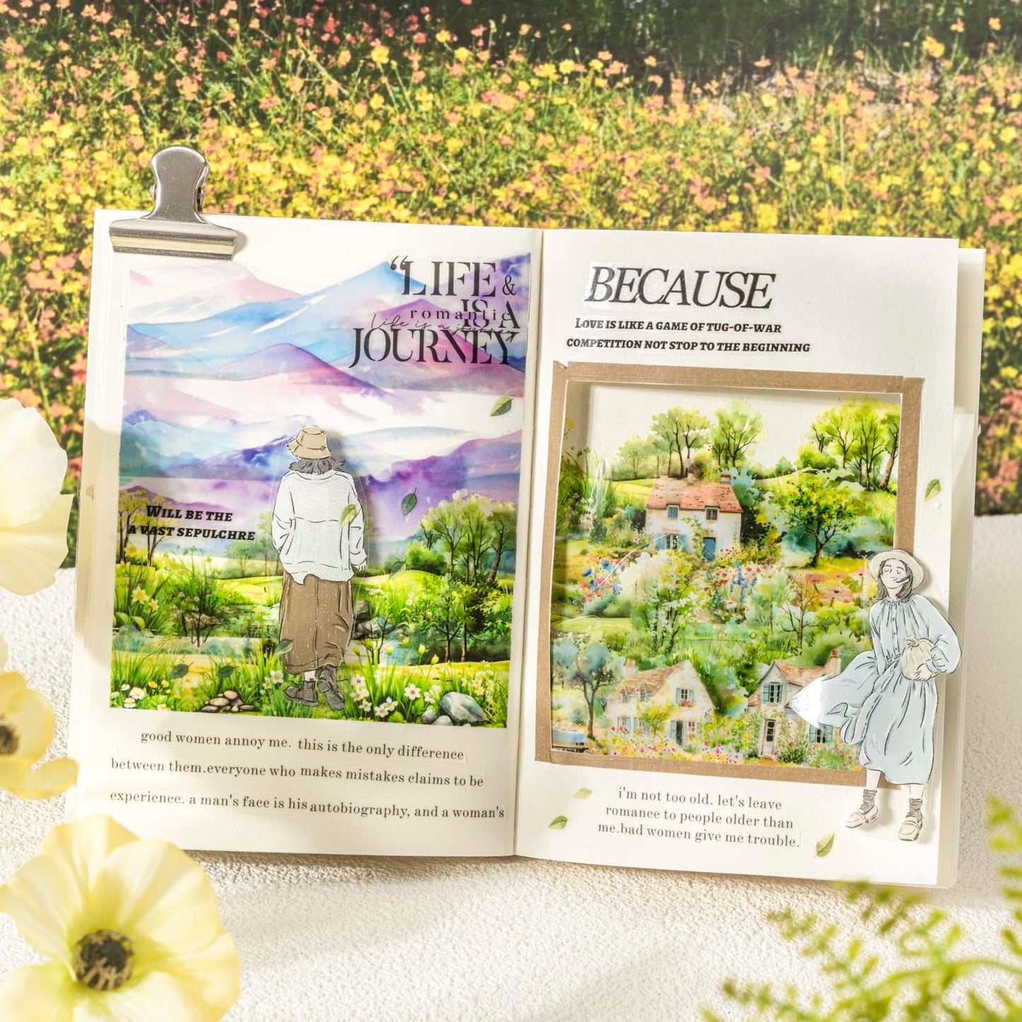 6 Rolls Transparent PET Tape Set, Nature Landscape Decorative Stickers for Scrapbooking, Journaling, DIY Crafts, Waterproof Craft Supplies with Decorative Clip