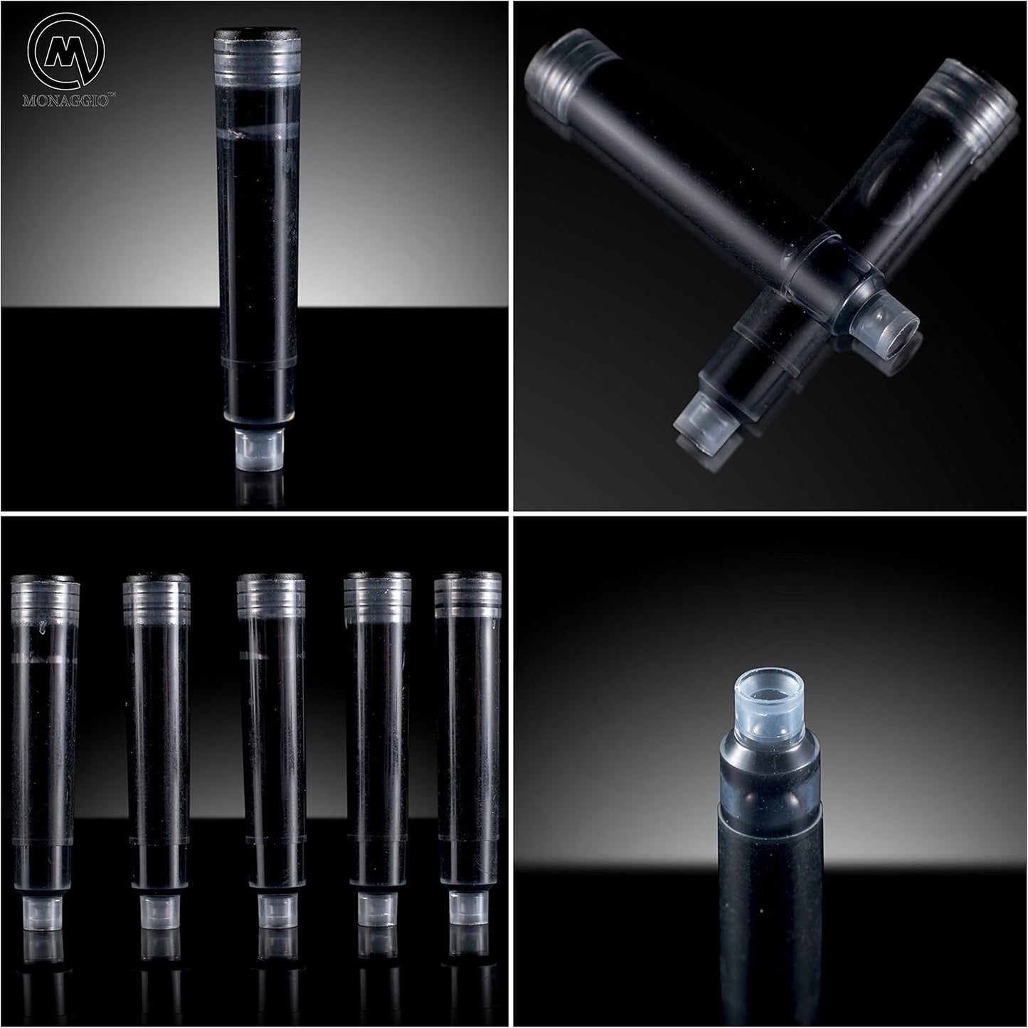 Vivid Black Ink Cartridges for Fountain Pens. Amazing Big Pack of 20 Short International Standard Size Cartridges. Perfect for Calligraphy Pen. Universal Fine Design with Incredible Long Lasting Color