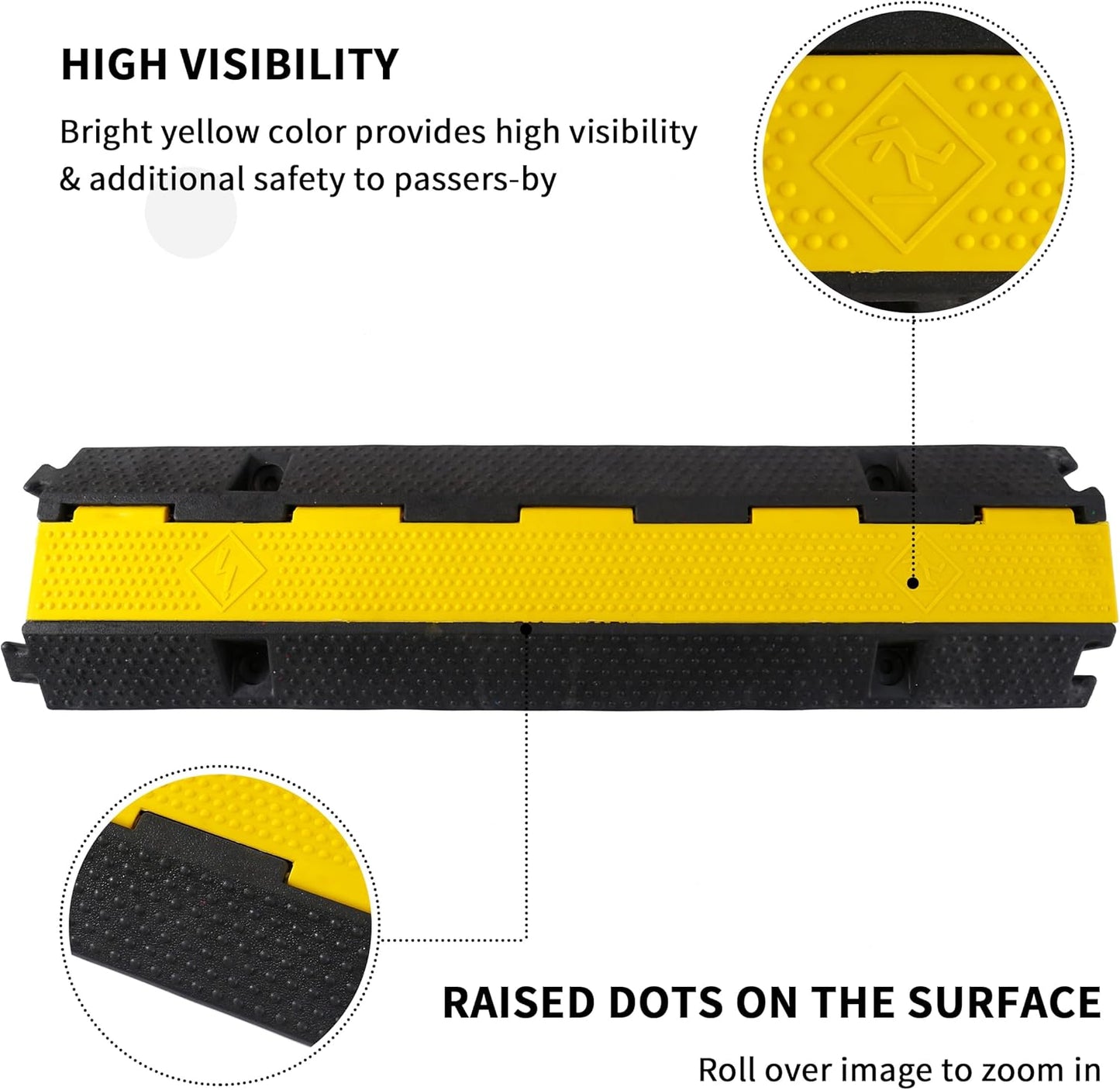 Rubber Cable Ramp Cord Cover Cable Protector Ramps Wire Hose Protective 22000Lbs Load Capacity Traffic 1 Channel Speed Bump for Asphalt Concrete Gravel Driveway, 3 Pack