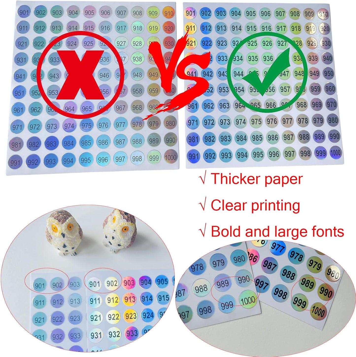 20 Sheets 1 to 1000 Waterproof Reflective Laser Number Stickers,Round Self Adhesive Stickers/Inventory/Storage Organizing Sticker
