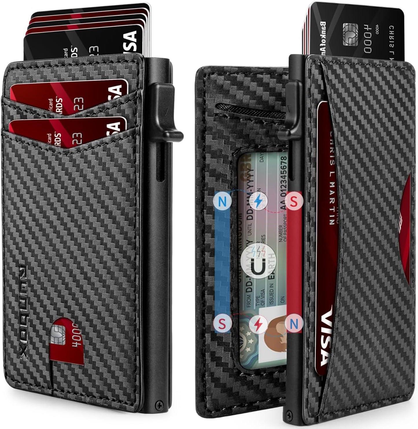 Slim Card Wallet for Men with ID Window – Minimalist RFID Wallet, Pop-Up Function, Ultra Thin Design, Metal Business Card Case Holds 8+ Cards, Gifts for Men, Men's Accessories