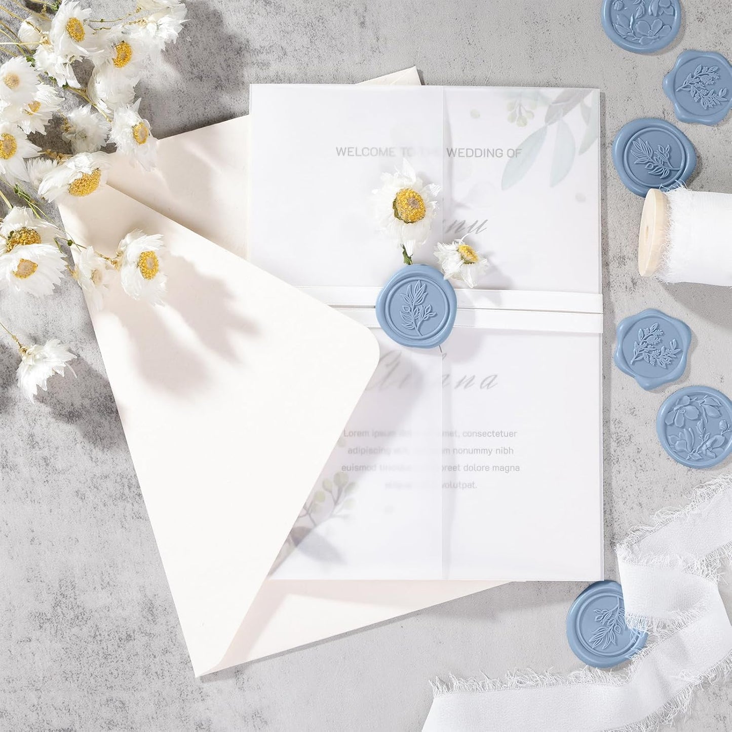 UNIQOOO Wax Seal Stickers - (3 Designs in 1 Pack) Wedding Invitation Envelope Seal Stickers, 60 Pcs Self-Adhesive Stickers, Perfect for Invitation, Christmas, Gift Wrapping (Dusty Blue)