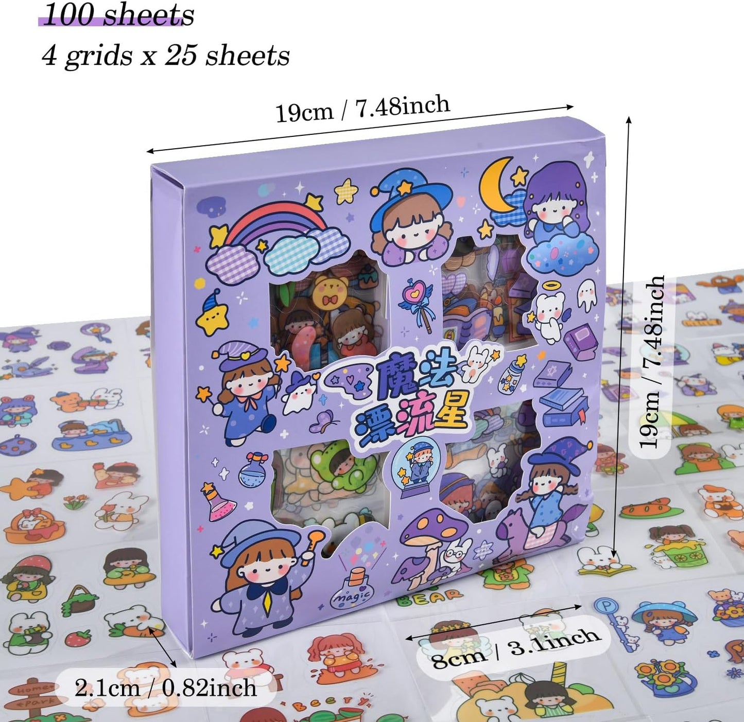 Kawaii Cute Cartoon Bear Stickers - 100 Sheets Bunny Transparent PET Journaling Supplies Calendar Decals Sticker for Scrapbook Collage Planners Arts Crafts Water Bottle Phone Case Kids DIY