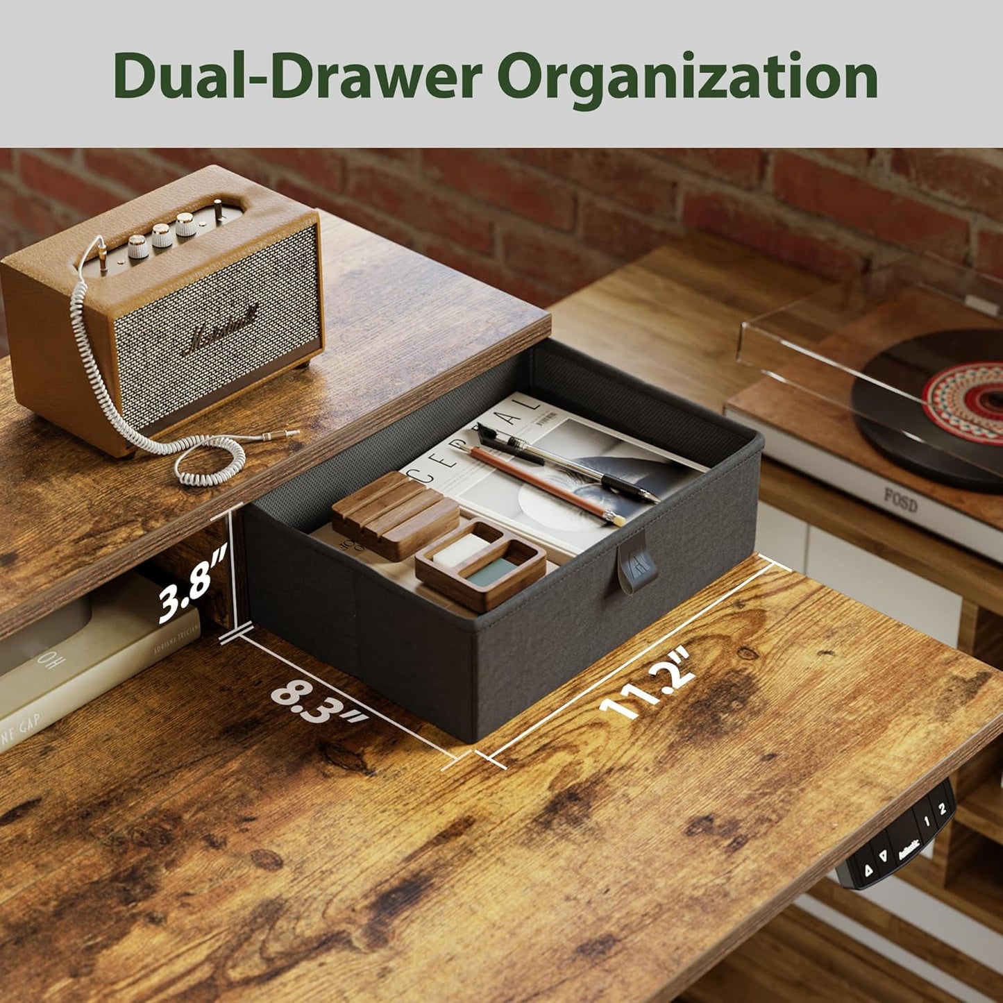 Agilestic Electric Standing Desk with 2 Drawers and Keyboard Tray, 63 x 24 Inches Ergonomic Adjustable Height Desk with Storage, Sit Stand up Computer Workstation, Rustic Brown