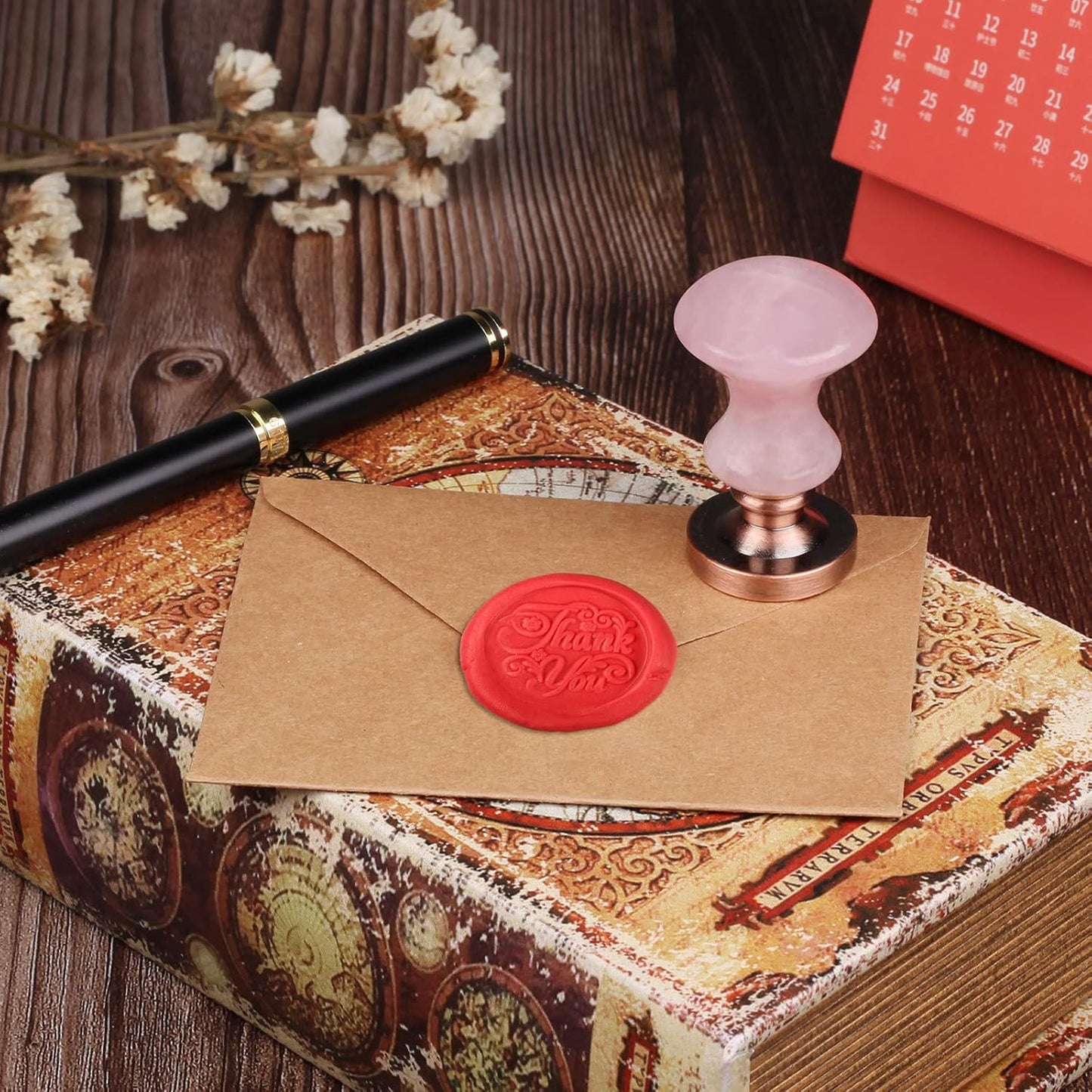 rockcloud Wax Seal Stamp Set, 4 Pieces Sealing Wax Stamps Copper Seals with 1 Rose Quartz Seal Handle for Cards Envelopes Invitation Decoration, Love Expressiont