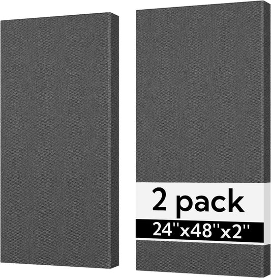 Olanglab Sound Absorbing Acoustic Wall Panels 2 Pack, 2'' 24''x48'' Fiberglass Sound Dampening Panels, Large Fabric Wrapped Sound Proof Panels for Walls (Dark Grey)