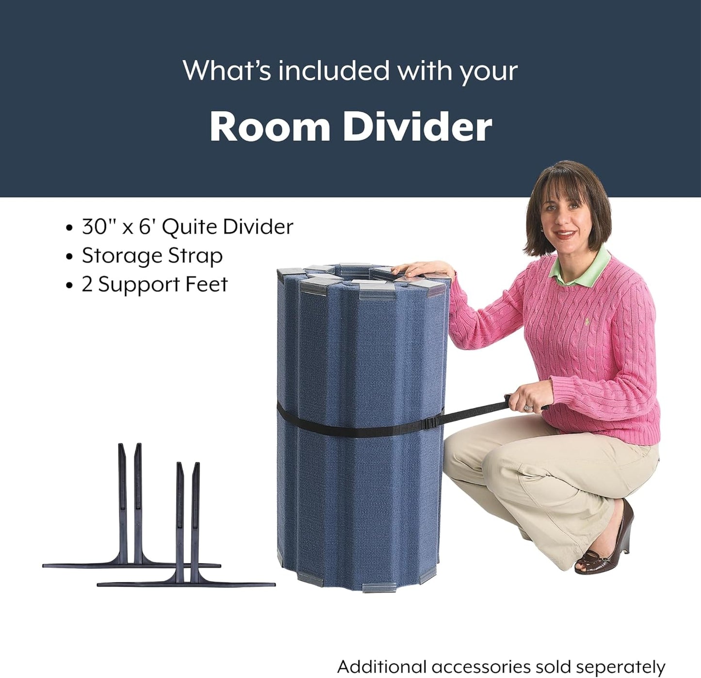 Children’s Factory 30" x 6' Quiet Divider With Sound Dampening Panels, Freestanding Room Divider Wall, Slate Blue