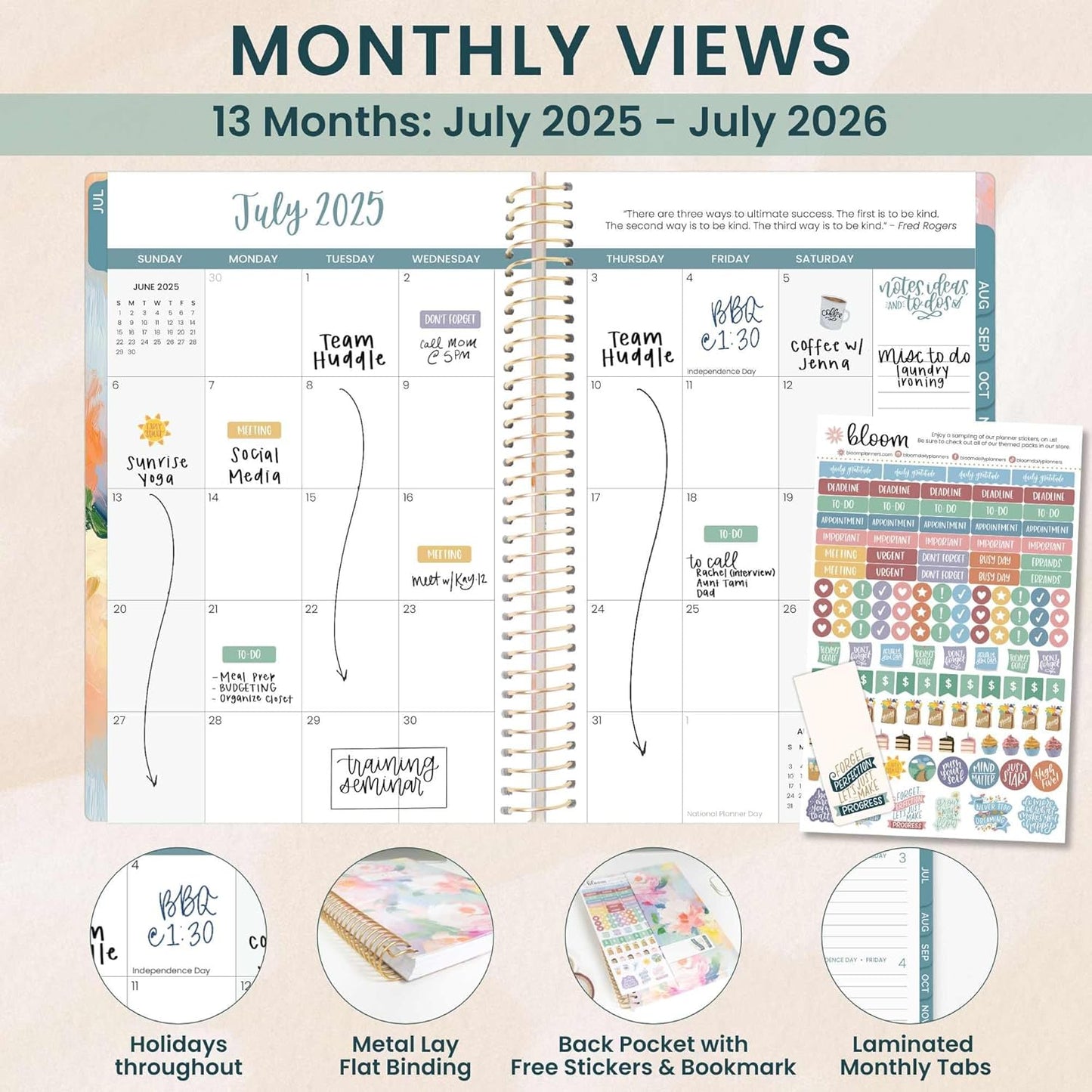 bloom daily planners 2025-2026 Academic Year Daily Planner (July 2025 - July 2026) - A5 Weekly & Monthly Calendar Agenda Organizer Book with Stickers - 5.5" x 8.25" - Painted Peonies