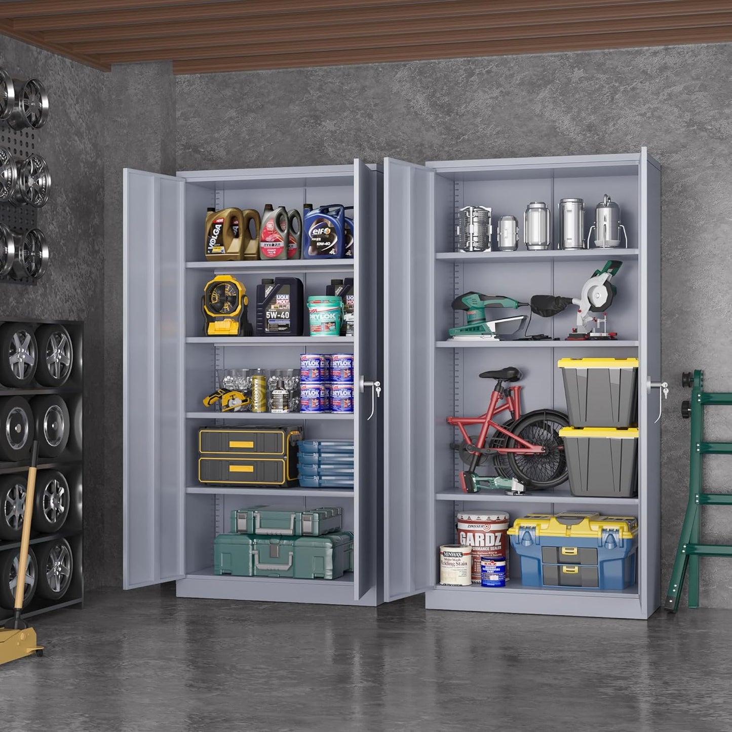 Greenvelly Metal Storage Cabinet with Doors, 72" Lockable Steel Garage Storage Cabinet with Shelves, Dark Grey 36" W x 18" D