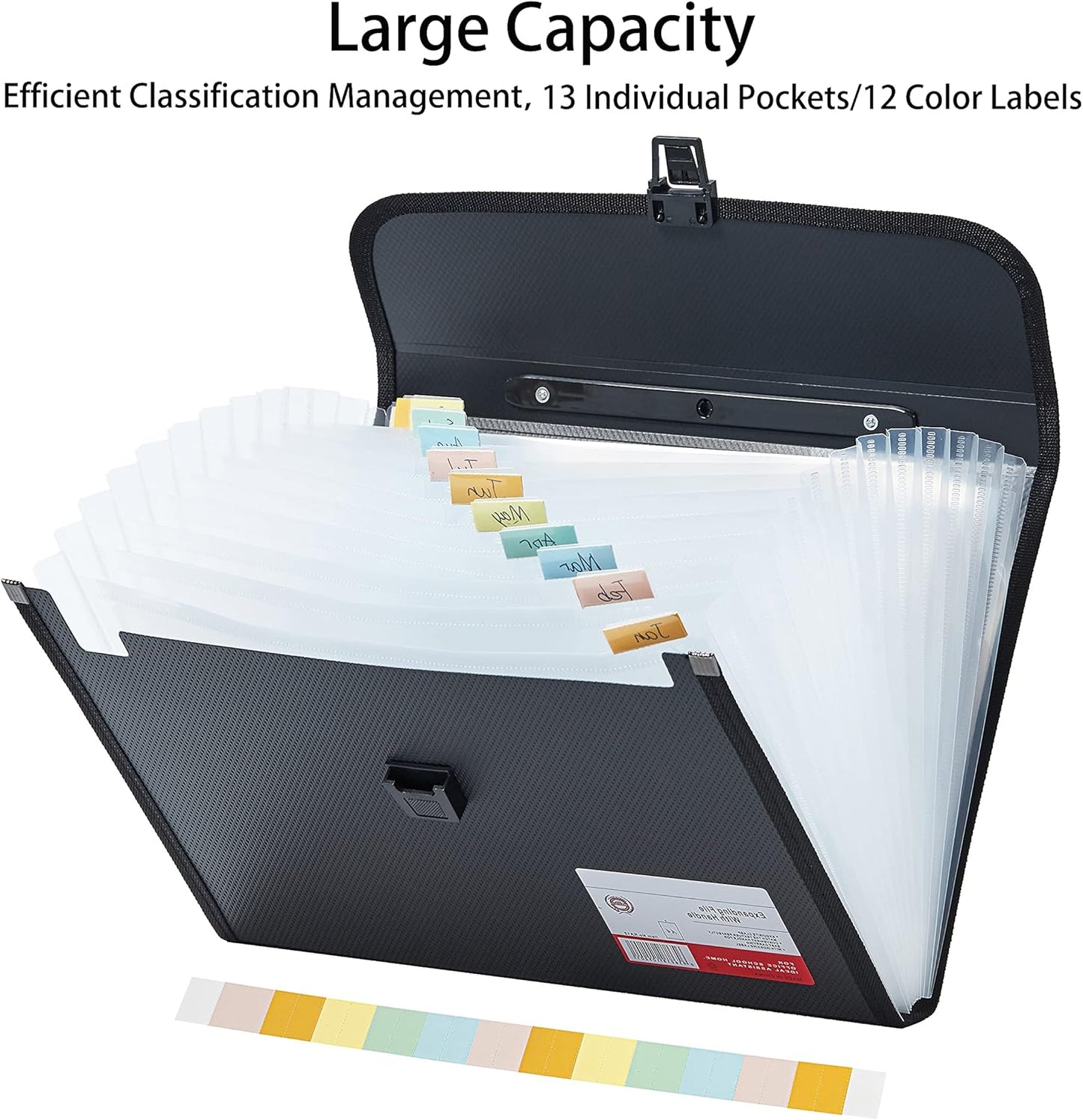 Legal Size 13 Pocket Accordian File Organizer Expanding File Folder for FC A4 Paper, Briefcase File Case with Durable Handle & Buckle Closure for School Home & Business (Black-2)