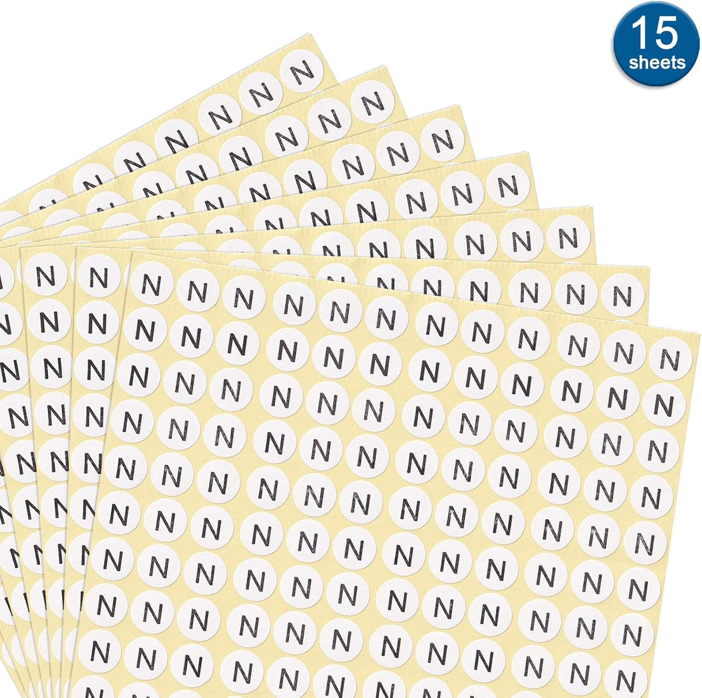 dealzEpic - Alphabet Stickers of The Letter N - Small Round Paper Self-Adhesive Peel and Stick Letter Labels - Set of 15 Sheets