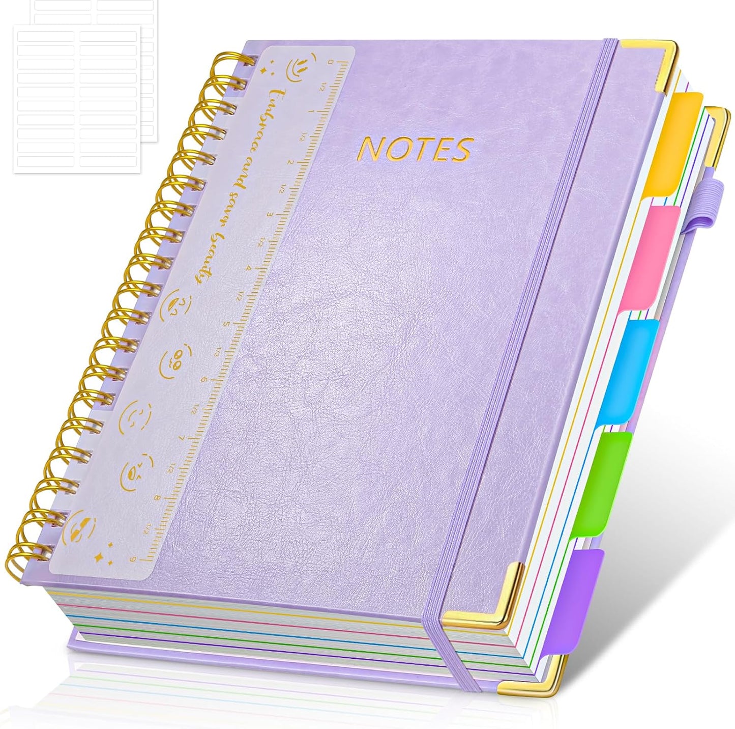 Hardcover Spiral Notebook Journal, 8"x10" Large B5 Notebooks with Removable Dividers Tabs, 300 Pages Leather 5 Subject Notebook College Ruled, Journal for Work School Note, 100 GSM Thick Paper,Purple.