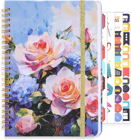 Lined Spiral Notebook, 140 Pages College Ruled Journal for Women A5 Journaling Notebooks for Work & Note Taking Perfect for Men Women Office Home School, 5.9" x 8.3"-Pink Flower