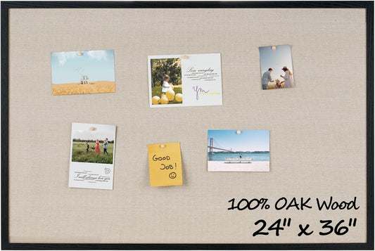 Fun Memories Cork Bulletin Board 24x36 Inches with Oak Wood Frame, Large Wall Mounted Pin Board for Office, Home & School - Includes Thumb Tacks & Hooks (Black)