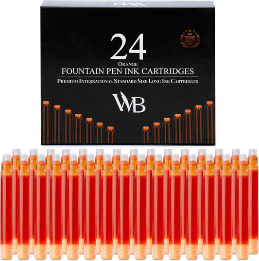 Wordsworth & Black 24 Pack Fountain Pen Ink Refills - Set of 24 Orange Ink Cartridges - International Standard Size - Length APPR 1.5" - Base Diameter APPR 0.24" - Disposable and Generic