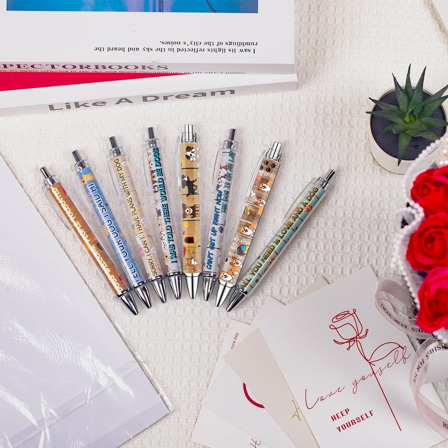 Idealmuzik Dog Pens for Dog Lovers – Cute Dog-Themed Ballpoint Pen Set for Kids, Teens, and Adults – Fun Stationery Gift for Journaling, Writing, or School – Smooth Ink, 8 Pack