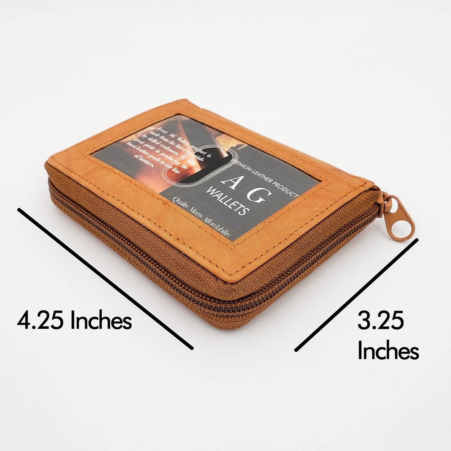 ag wallets AG Wallets Mens Zip Around Leather Wallet with Inserts (Tan)