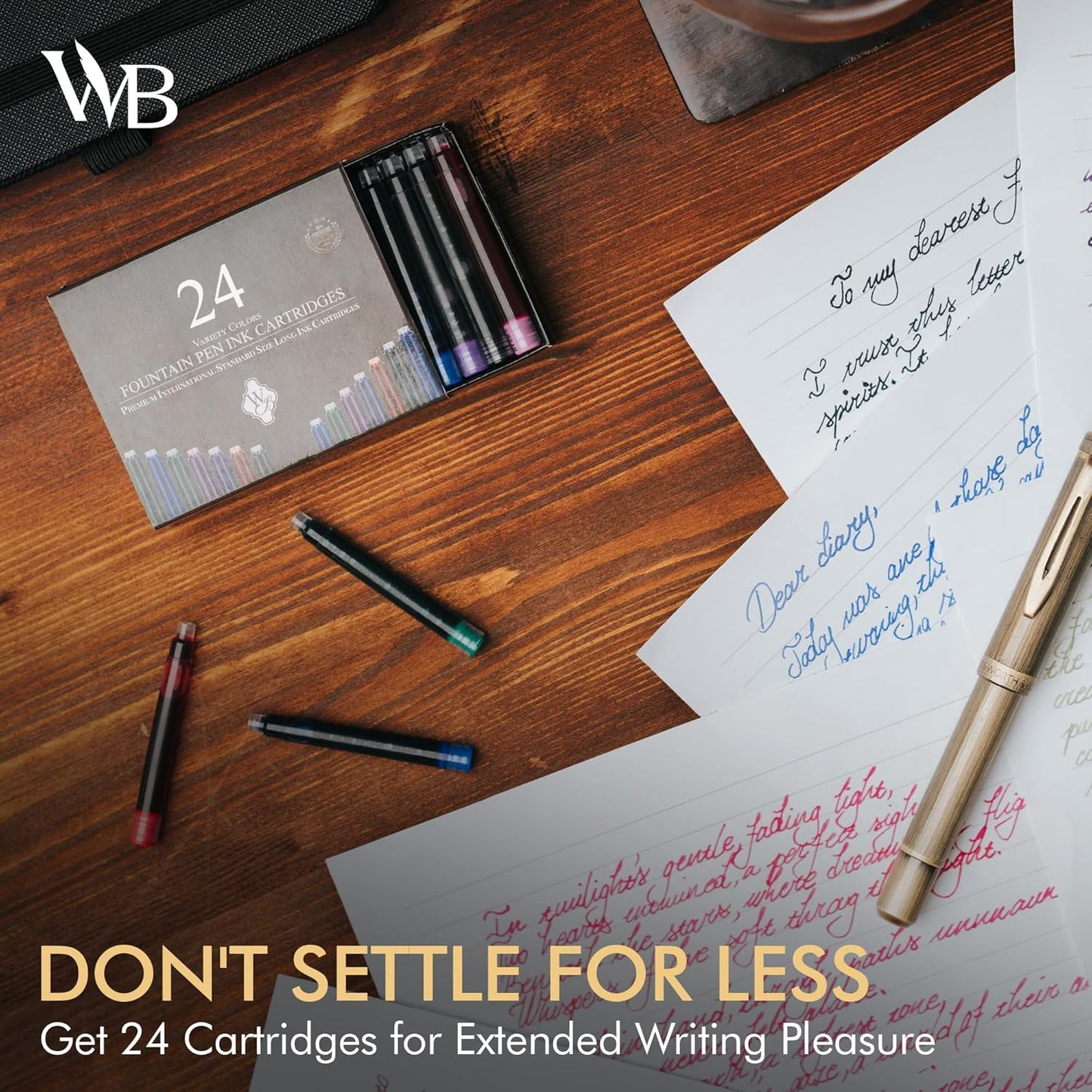 Wordsworth & Black 24 Pack Fountain Pen Ink Refills - SET OF 24 ASSORTED COLORS Ink Cartridges - International Standard Size - Length Appr 1.5" - Base Diameter Appr 0.24" - Disposable and Generic