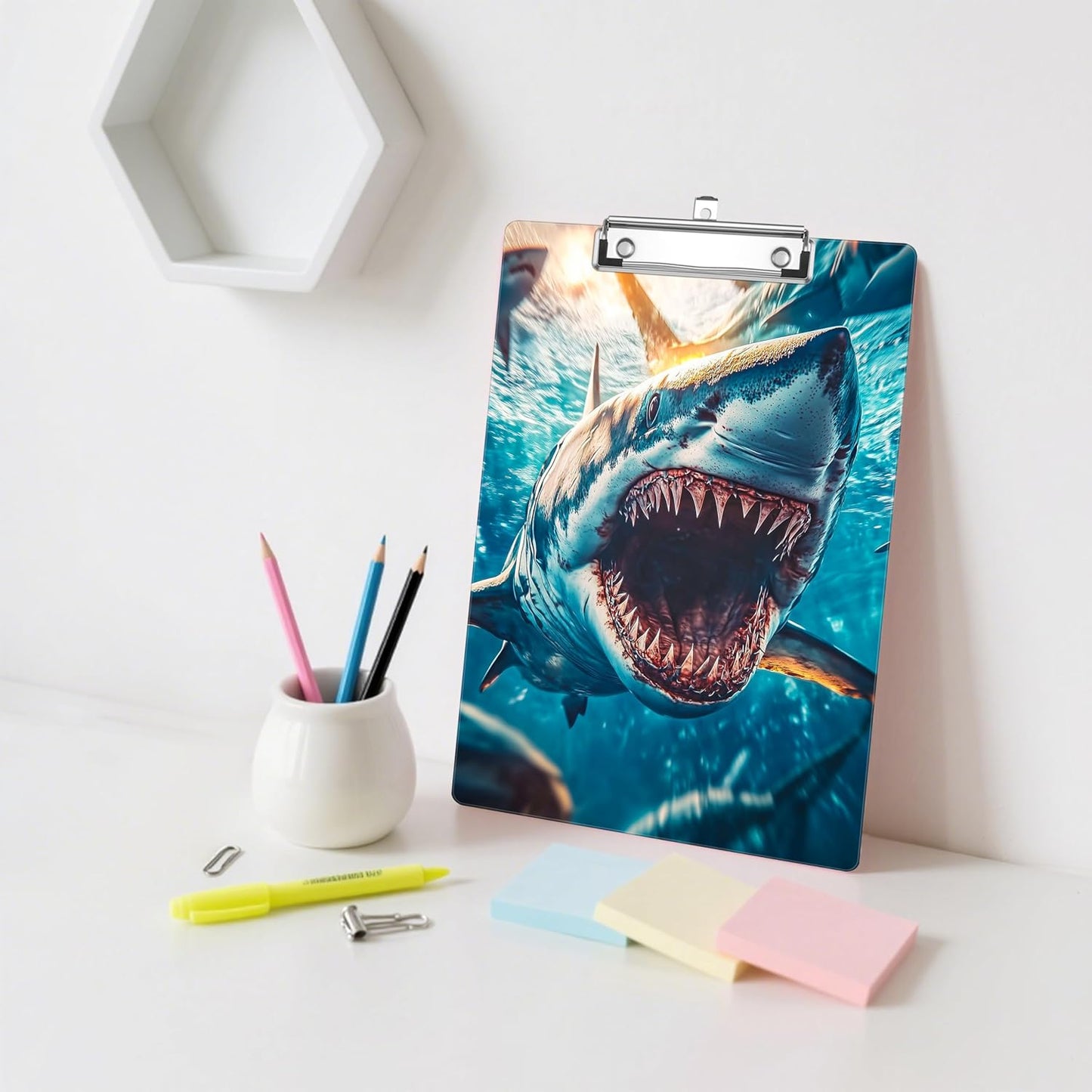 Blue Fish Plastic Clipboards,Decorative Plastic Acrylic Clipboard for Teacher Social Worker Students Office Supplies 8 * 12