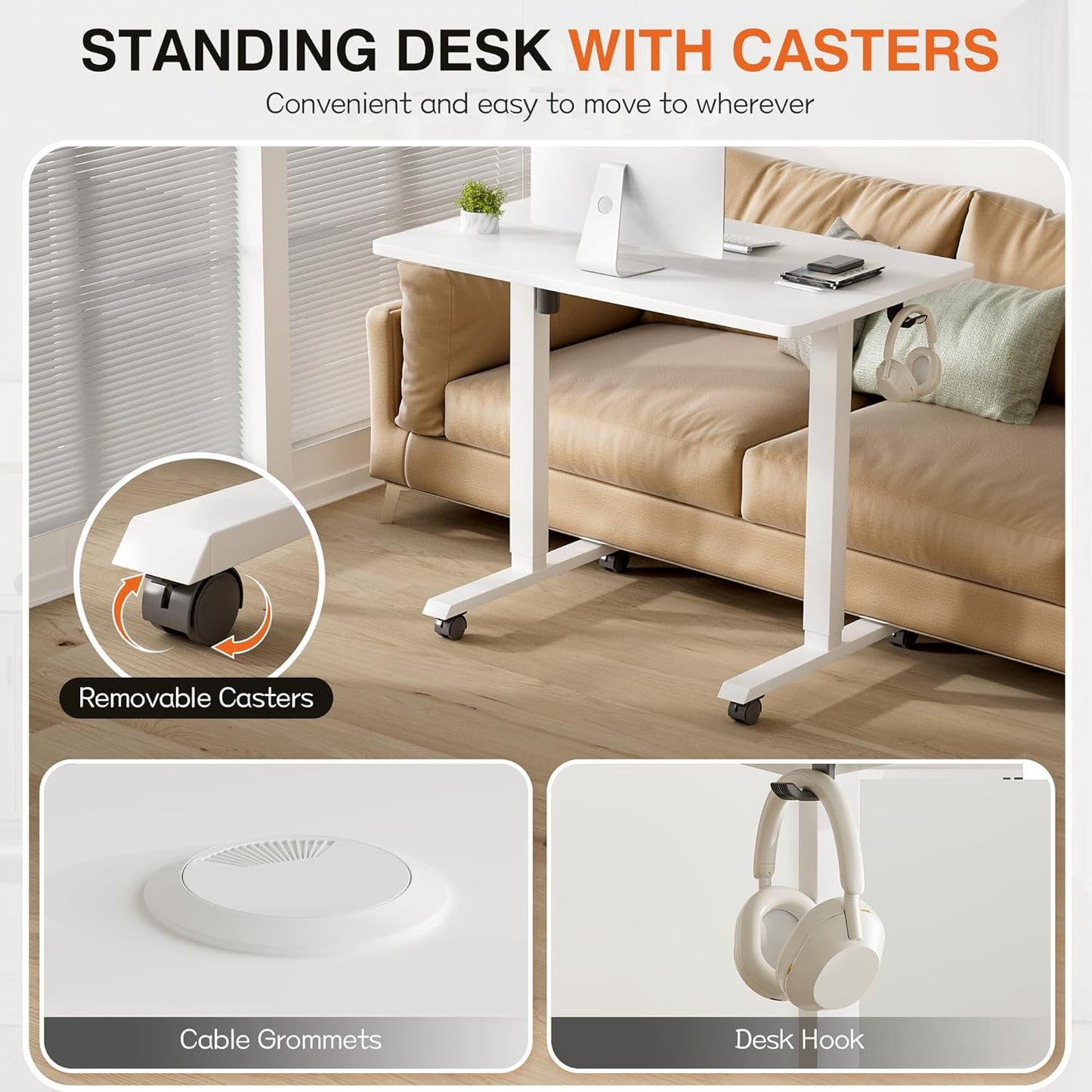 Furmax Electric Standing Desk, 39 x 24 Inches Height Adjustable Desk with Removable Casters, Home Office Computer Desk (White)