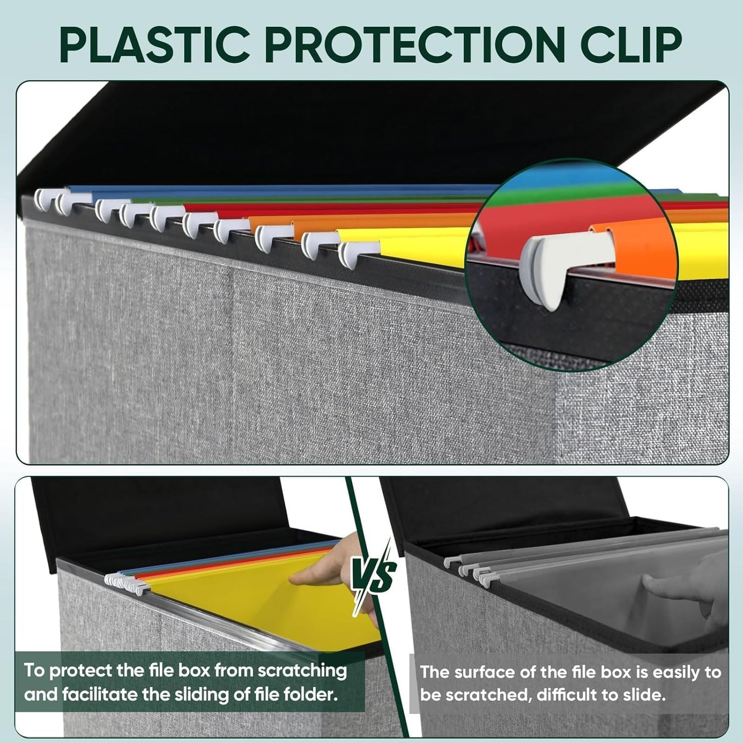 BALEINE File Organizer Box with Lid, Collapsible File Folder Organizer with Plastic Slide, Hanging File Folder Box for Office Document Storage (2 Pack, Grey)