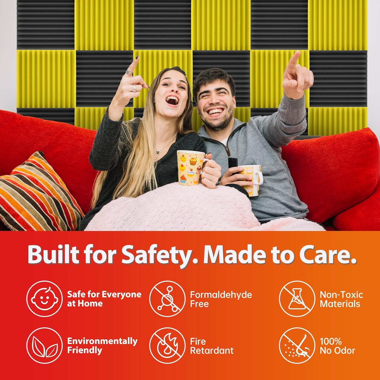 12 Pack Acoustic Panels – Sound Proof Foam Panels for Wall 12"x12"x2", Flame Retardant Wedge Acoustic Foam, High-Density Sound Absorbing Panels for Home Studio(Yellow, 2" Thick 12 Pack)