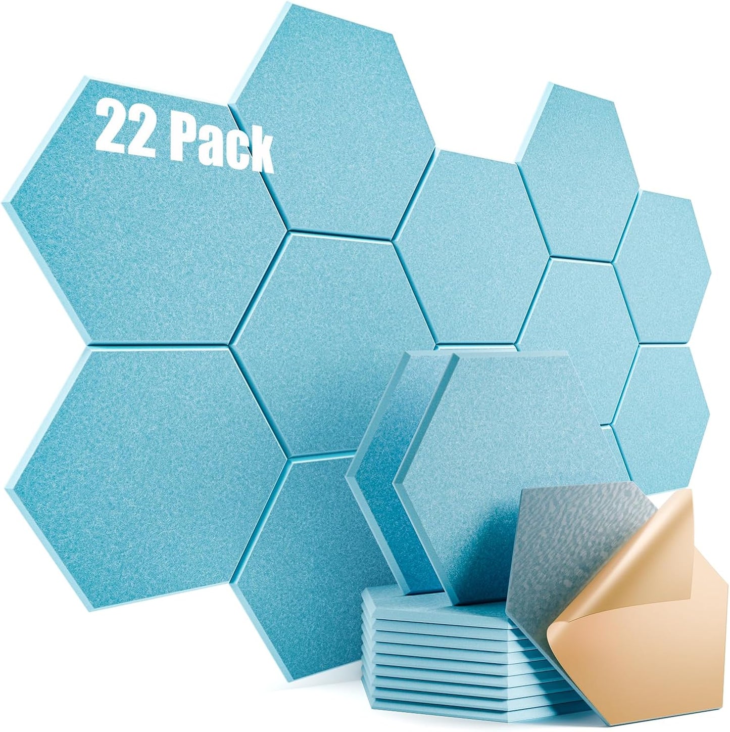 22 Pack Self-adhesive Acoustic Panels 12" X 10" X 0.4" - Sound Proof Foam Panels with High Density, Stylish Hexagonal Design, Flame Resistant, Absorb Noise and Eliminate Echoes(Light Blue)