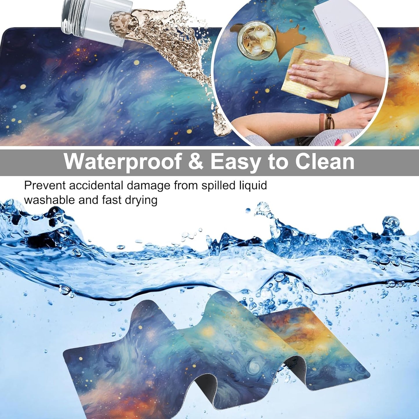 Extended Large Gaming Mouse Pad, Stars Nebulas and Cosmic Swirls Large Desk Mat for Desktop, Non-Slip Rubber Base Stitched Edges Long Computer Keyboard Desk Pad Mouse Mat for Home Office 35.4"X15.7"