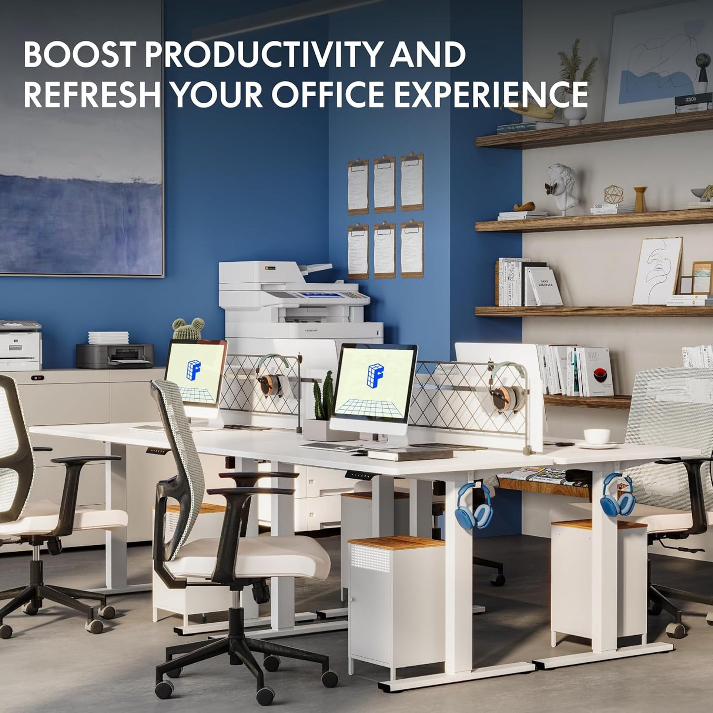 FLEXISPOT One-Piece Electric Standing Desk, 60 x 24 Inches Adjustable Desk with Seamless Desktop, Memory Controller Height Adjustment (White Frame + White Desktop, 2 Packages)