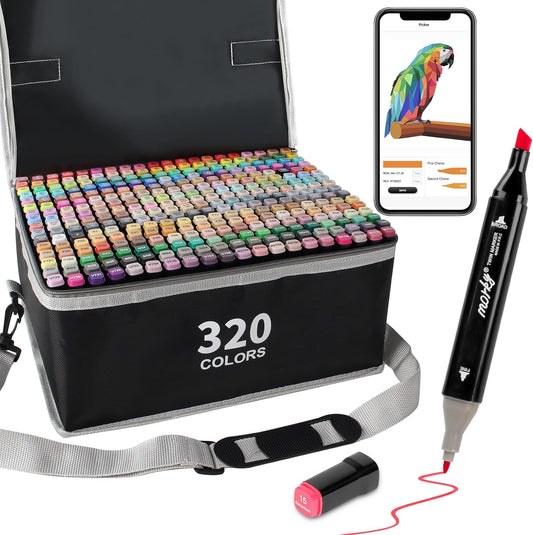 320 Colors Alcohol Markers with Free App, Chisel & Fine Tip Alcohol-Based Marker Set for Adults Kids, Dual Tip Artist Markers for Drawing, Coloring Illustration, Painting and Great Gift Idea