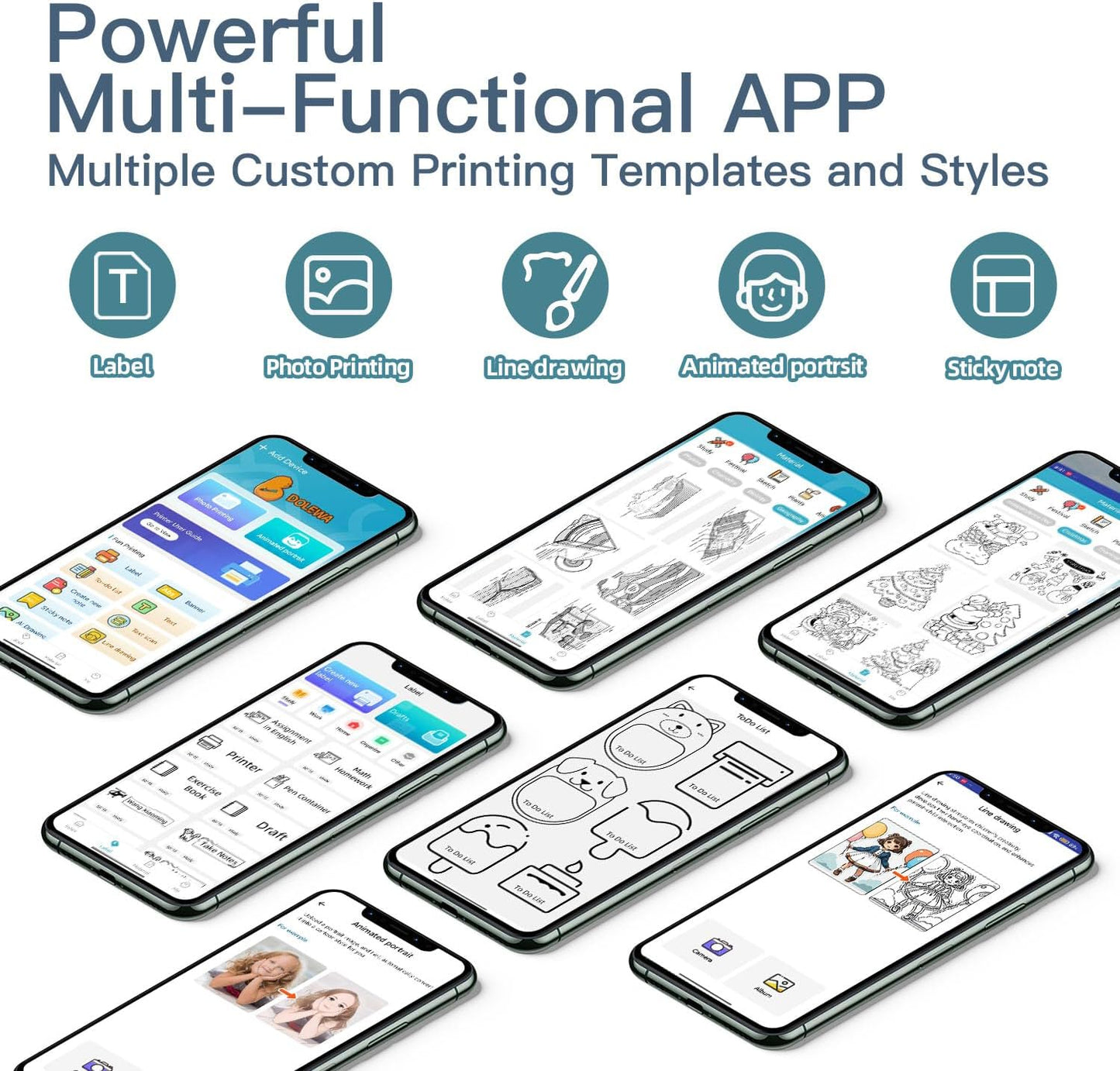 Label Maker Machine, HD Mini Sticker Printer with 7 Rolls Paper, Portable Thermal Print Pod Supports 12-57mm Papers,Bluetooth Pocket Printer for Home,Kitchen,School (Green)