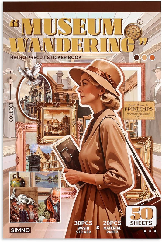 Scrapbooking Stickers 400 Pre-Cut Washi Stickers & 20 Scrapbook Papers Museum Vintage Sticker Books for journaling Scrapbooking Supplies