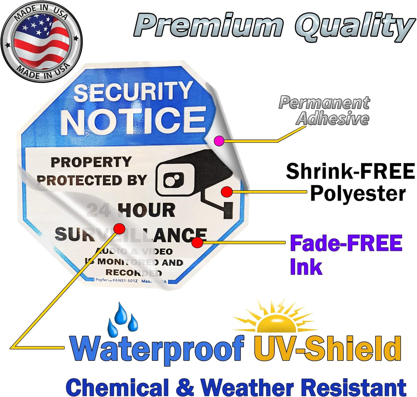 Psyfer® (Fade-Free) 6 Pack - 2⅝" UV Security Stickers [Made in USA]