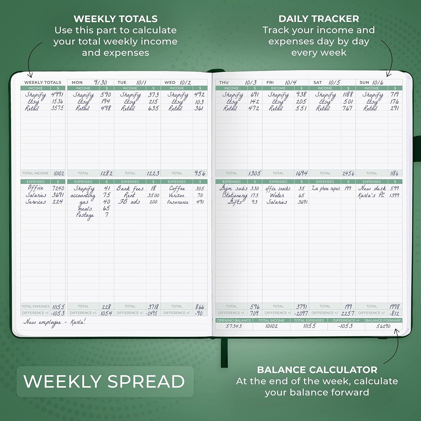 Clever Fox Income & Expense Tracker Large – Accounting & Bookkeeping Ledger Book for Small Business – 2-Year Record Notebook, A4 (Dark Green)