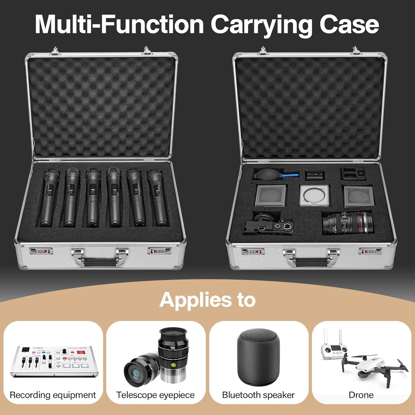 Combination Lock Box - Locking Storage Case with Customizable Foam, 18.9" Portable Lockable Case for Personal Items, Valuables, Documents, Briefcase for Jewelry, Cash, Medications, Silver