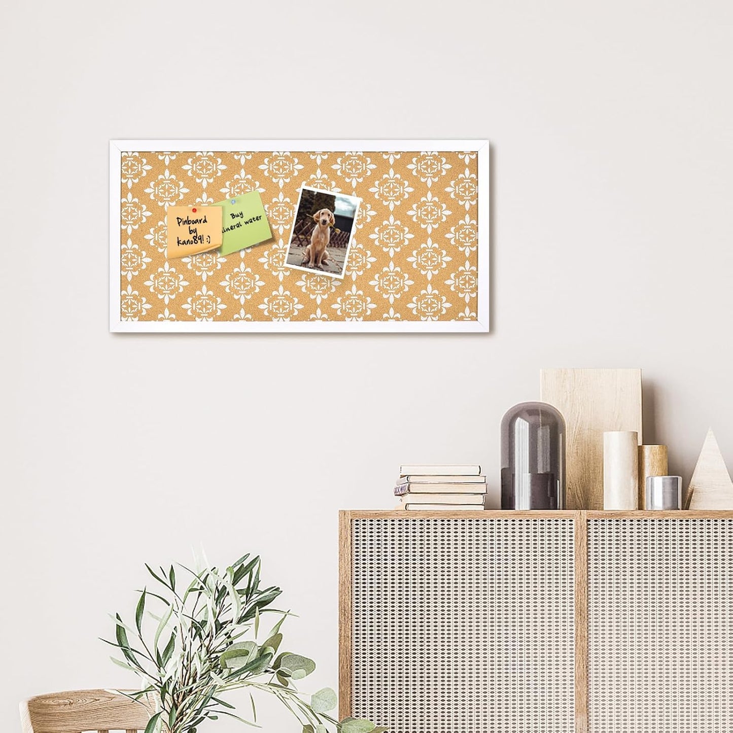 Decorative Cork Board for Walls, Bulletin Board with White Floral Print, White Framed Pin Board Vision Board for Office School Bedroom and Dorm Room with Pins, Screws(WH,3060,2pc)