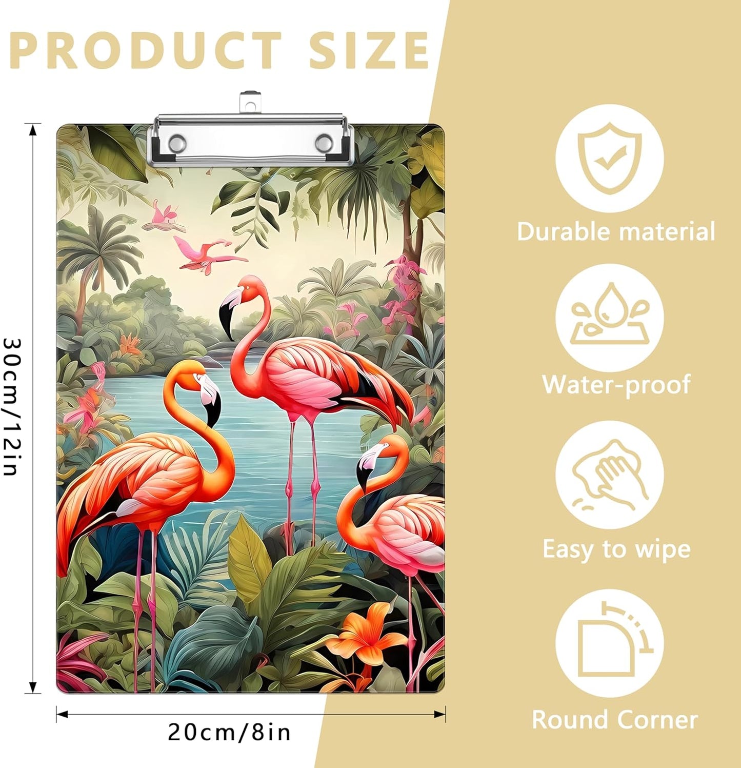 Tropical Flamingo Plastic Clipboards,Decorative Plastic Acrylic Clipboard for Teacher Social Worker Students Office Supplies 8 * 12