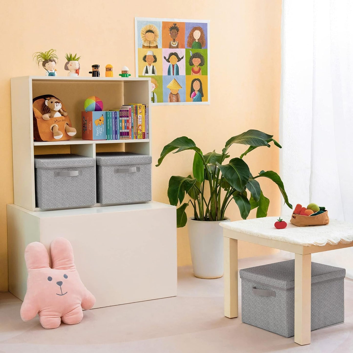 GRANNY SAYS Fabric Boxes with Lids, Storage Bins with Handles, Shelf Bins for Organizing, Extra Large Storage Boxes for Linens Clothes, Decorative Storage Containers, Gray, 3-Pack