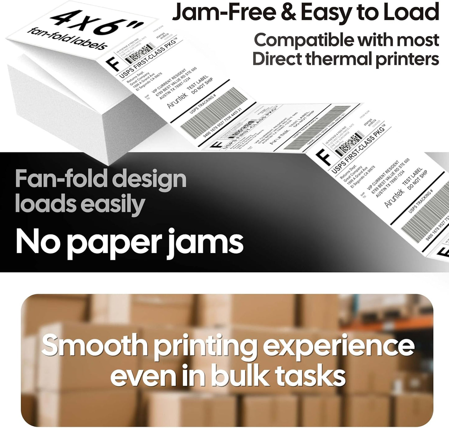 4x6 Thermal Labels, 220 Fanfold Labels, Perforated & Strong Adhesive, Compatible with Direct Thermal Printers for USPS UPS FedEx DHL Address Shipping Label