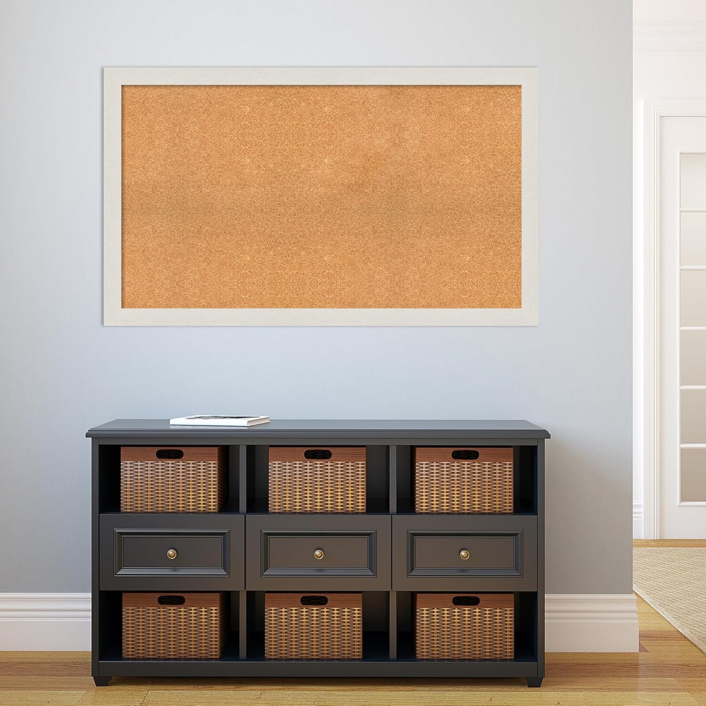 Amanti Art Natural Cork Board for Wall, 29x49 Vision Board with White Frame, Oversize Corkboard Office Decor for Home Organization, Country Rustic Corkboard Pinboard to Display Items for Home