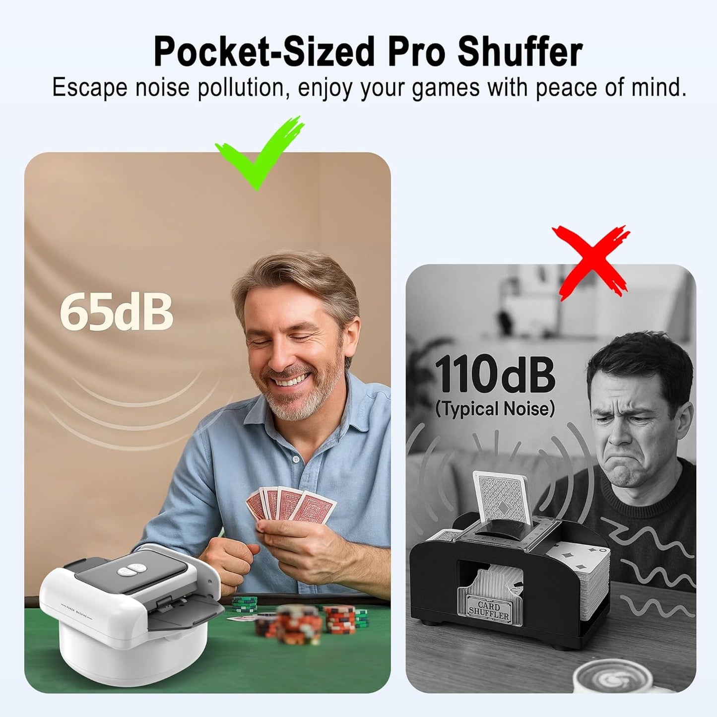 Automatic Card Shuffler Machine with 2 Decks - One-Press AUTO & Manual Mode | Rechargeable Low Noise Electric Poker Card Shuffler for 1-2 Decks | Portable UNO Shuffler, Blackjack, Skip-Bo