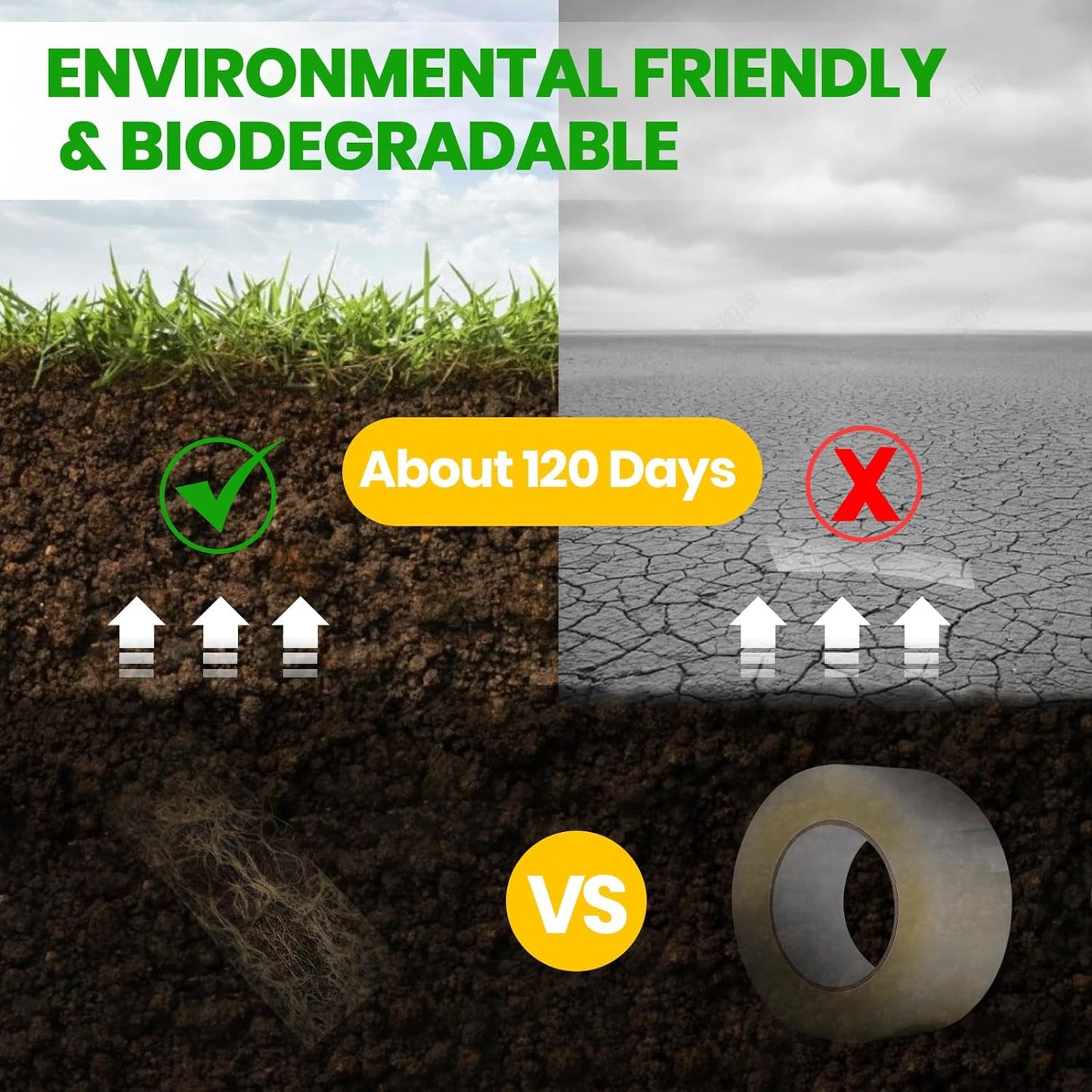 ADHES Kraft Paper Tape, 2 Inch x 60 Yards x 18 Rolls, Biodegradable Paper Packing Tape Writable & Uncoated Brown Shipping Tape for Shipping, Moving, Sealing