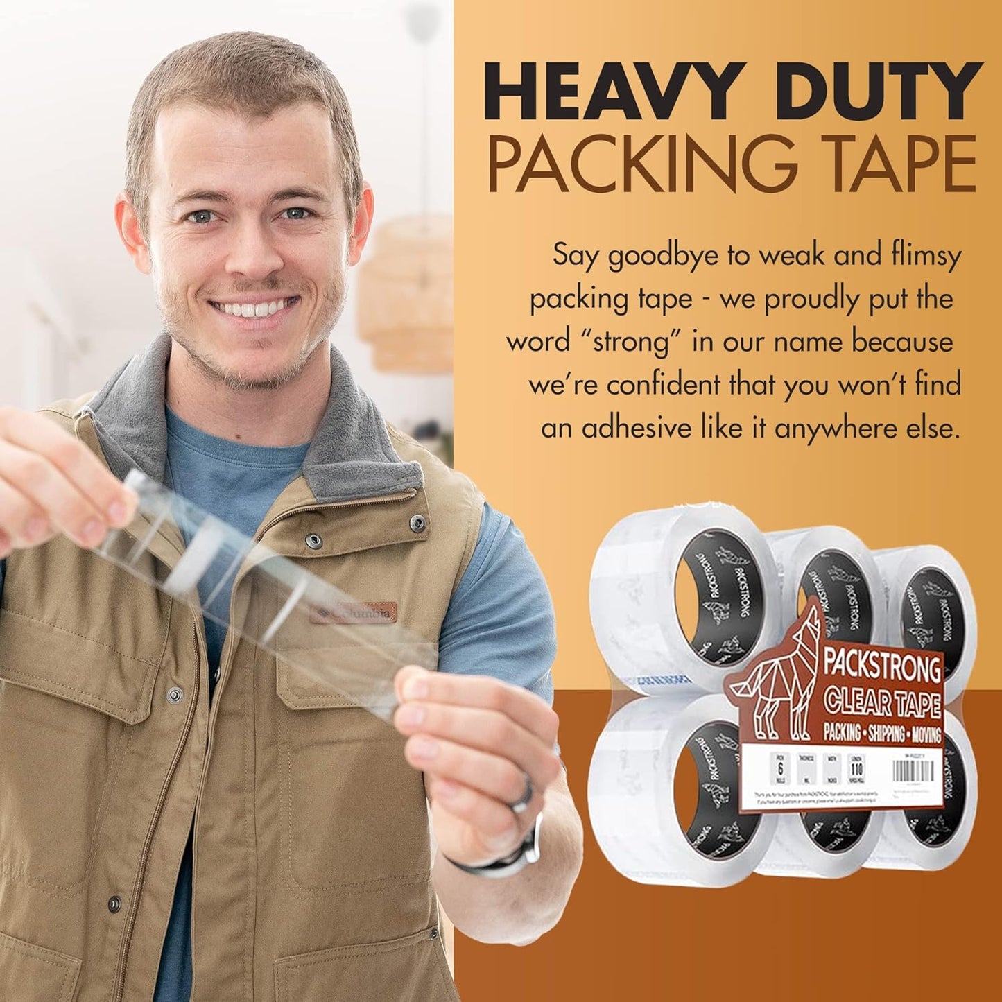 Packstrong Industrial Grade Clear Packing Tape 24 Rolls - 110 Yards per Roll - 3" Wide x 2.0 mil Thick, Acrylic Adhesive Heavy Duty Tape for Box Office Moving Packaging Shipping