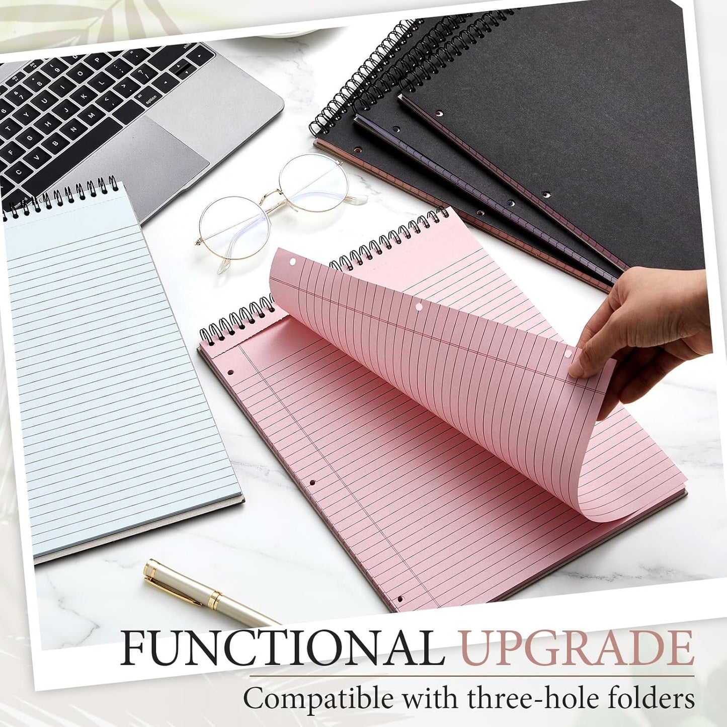 10 Packs 8.5" x 11" Top Spiral Notebook with 3 Hole Punched Legal Pads College Ruled Notepad 50 Sheets Hard Cardboard Paper Wirebound Notepad for Office School Business (Light Colors)